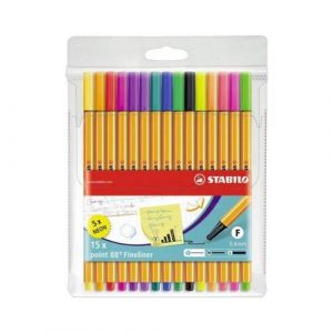 Caneta STABILO Point 88 Estojo c/ 15 cores (5 Neon)