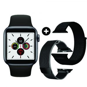 Relógio Smartwatch IWO 11 Preto 44mm com 3 Pulseiras Inclusas (Nylon + Silicone + Aço Milanese)