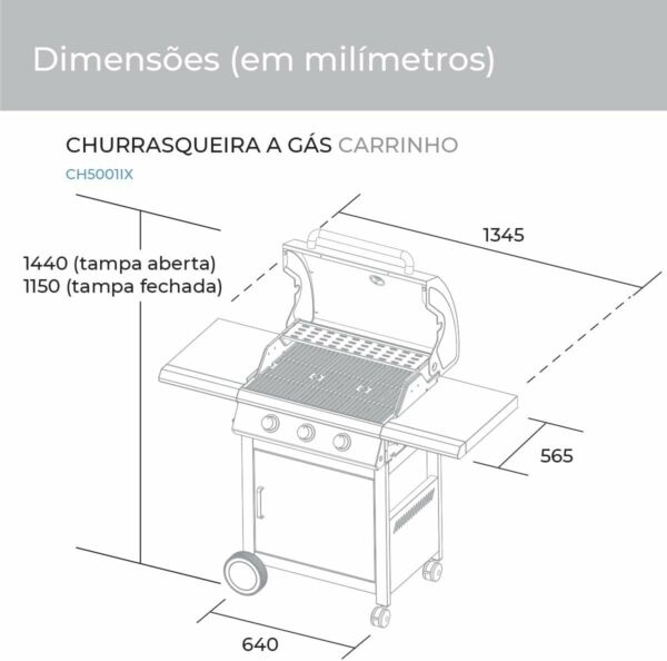 Churrasqueira À Gás Com Carrinho Suggar Ch5001ix 3 Queimadores Inox - Imagem 3