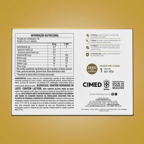 Vitaminas Cabelos e Unhas, Dourados, Lavitan, 30 cápsulas - Imagem 2