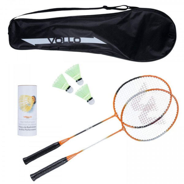Kit Badminton Hook Sports com 2 raquetes e 3 petecas