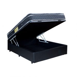 Cama Box Bau Casal Preto + Colchão Molas Ensacadas 1,38 X 1,88