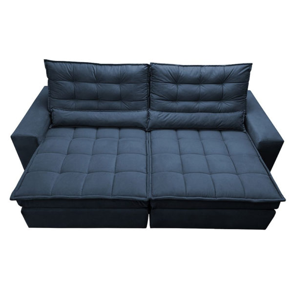 Sofá Retrátil e Cama com Molas Confort Max 2,52 Tecido Suede Azul - Cama InBox