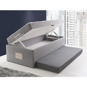 Cama Box Solteiro Conjugado Herval Mh 1443 Evolution 88x188x63 Cm Com Baú E Cama Auxiliar - Black