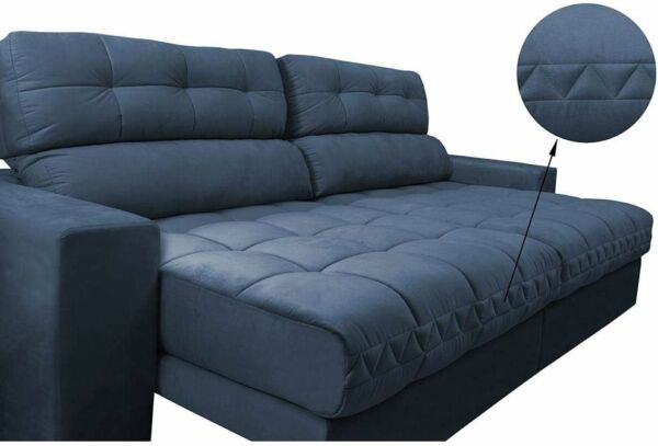 Sofá Retrátil e Cama com Molas Confort Max 2,52 Tecido Suede Azul - Cama InBox - Imagem 5