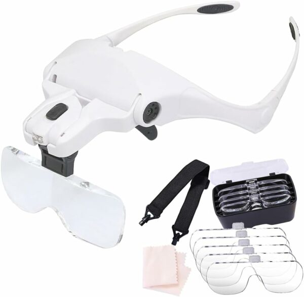 Lupa De Cabeça Profissional Óculos Leitura 2 Leds 5 Lentes Aumento Branco CBRN01385