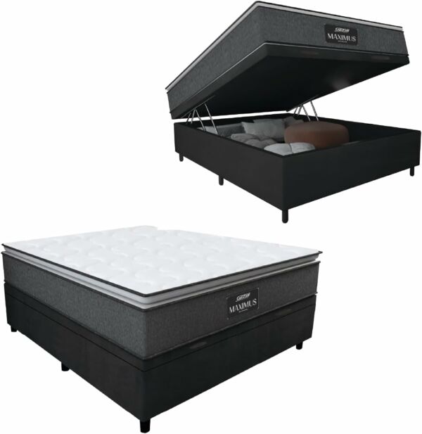 Cama Box Bau Casal Preto + Colchão Molas Ensacadas 1,38 X 1,88 - Imagem 2