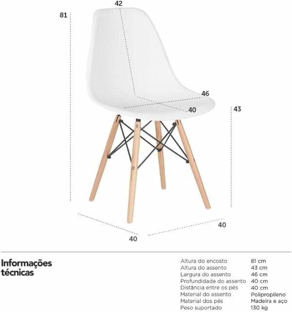 Kit 2 Cadeiras Charles Eames Eiffel DSW Branco Madeira Clara - Imagem 2