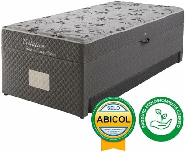 Cama Box Solteiro Conjugado Herval Mh 1443 Evolution 88x188x63 Cm Com Baú E Cama Auxiliar - Black - Imagem 3