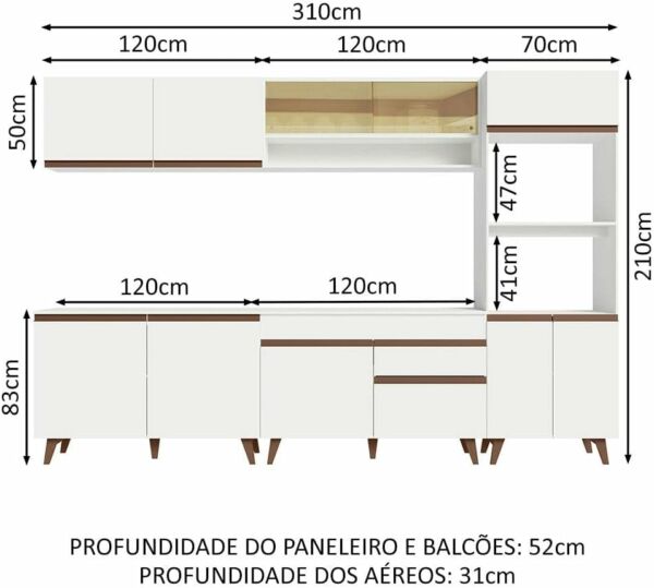 Cozinha Completa Madesa Reims 310002 com Armário e Balcão - Branco - Imagem 4