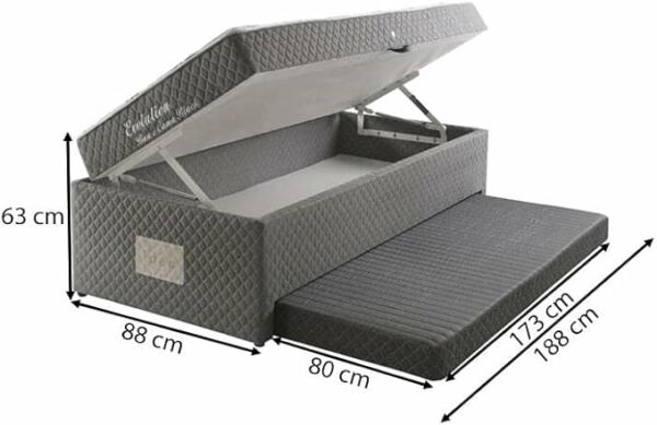 Cama Box Solteiro Conjugado Herval Mh 1443 Evolution 88x188x63 Cm Com Baú E Cama Auxiliar - Black - Imagem 2
