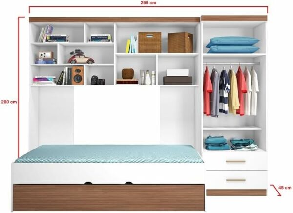 Jogo de Quarto Chiara 4 Peças - Roupeiro 2 portas, Módulo Aéreo e Cama com Auxiliar - Phoenix Baby - Imagem 3