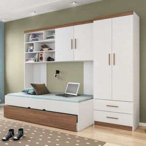 Jogo de Quarto Chiara 4 Peças - Roupeiro 2 portas, Módulo Aéreo e Cama com Auxiliar - Phoenix Baby