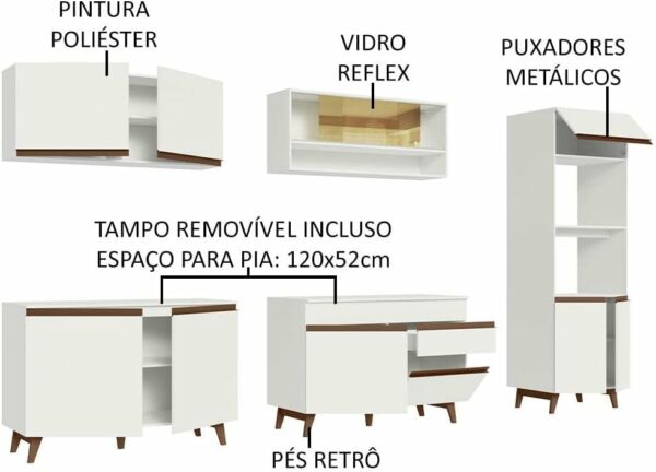 Cozinha Completa Madesa Reims 310002 com Armário e Balcão - Branco - Imagem 7