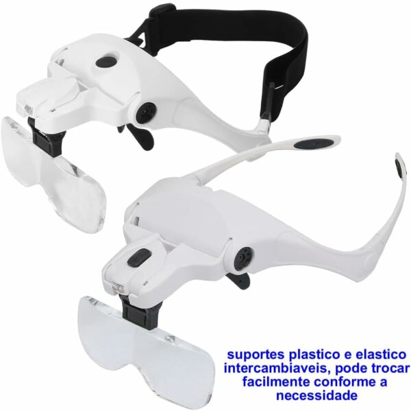 Lupa De Cabeça Profissional Óculos Leitura 2 Leds 5 Lentes Aumento Branco CBRN01385 - Imagem 5