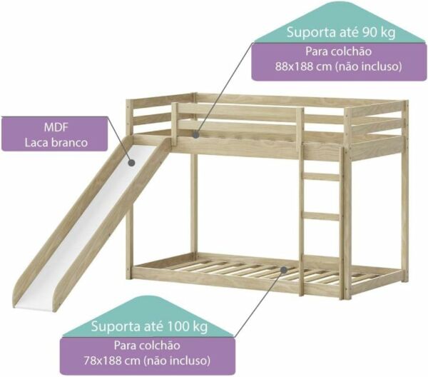 Beliche Montessoriano Prime Escorregador e Telhado II Natural - Casatema - Imagem 6