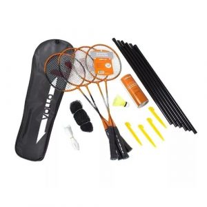 Kit 4 Raquetes Badminton + 3 Petecas + Rede e Suporte -Profissional - S2R004- Vollo