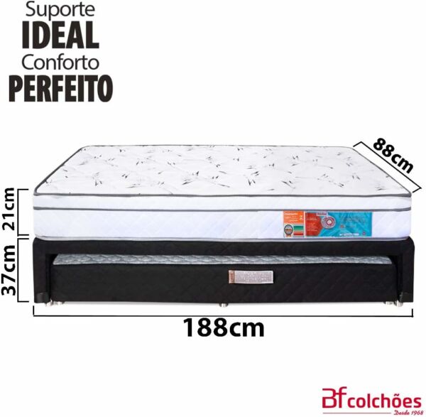 Cama Box Solteiro Colchão Molas Ensacadas Com Pillow e Box Colchão Bicama Espuma Bf Colchões 88x188x58cm - Imagem 3