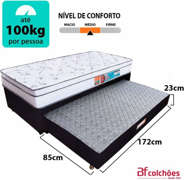 Cama Box Solteiro Colchão Molas Ensacadas Com Pillow e Box Colchão Bicama Espuma Bf Colchões 88x188x58cm - Imagem 4