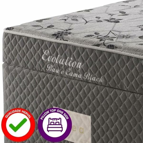 Cama Box Solteiro Conjugado Herval Mh 1443 Evolution 88x188x63 Cm Com Baú E Cama Auxiliar - Black - Imagem 4