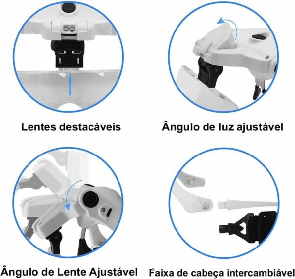 Lupa De Cabeça Profissional Óculos Leitura 2 Leds 5 Lentes Aumento Branco CBRN01385 - Imagem 7