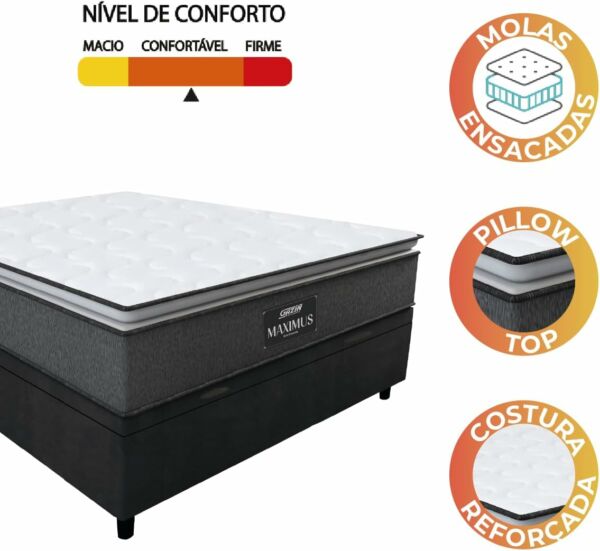 Cama Box Bau Casal Preto + Colchão Molas Ensacadas 1,38 X 1,88 - Imagem 5