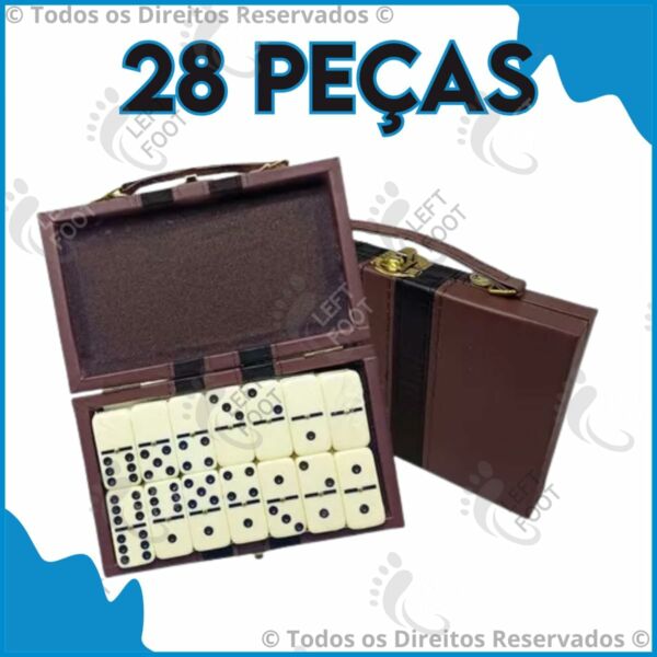 Jogo De Dominó Profissional Osso 28 Peças Maleta De Couro - Imagem 3