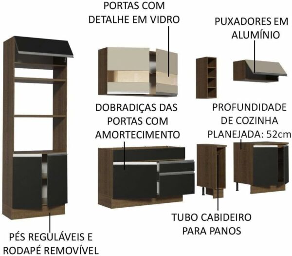 Cozinha Completa Madesa Vicenza com Armário e Balcão (Sem Tampo e Pia) - Imagem 5