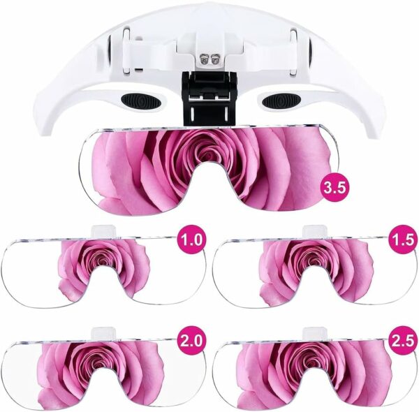 Lupa De Cabeça Profissional Óculos Leitura 2 Leds 5 Lentes Aumento Branco CBRN01385 - Imagem 6