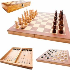 Jogo Xadrez Dama Gamão Madeira Tabuleiro