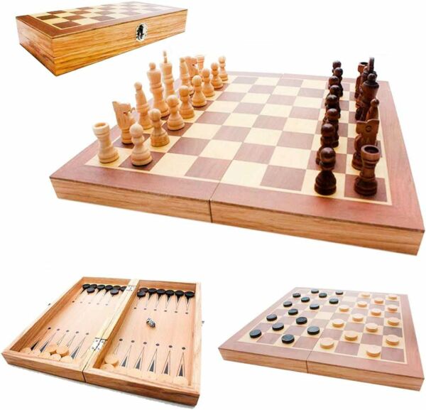 Jogo Xadrez Dama Gamão Madeira Tabuleiro