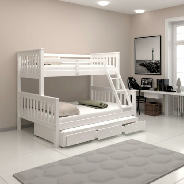 Treliche Com Gavetas Cama Casal Solteiro De Madeira Flex Exclusivo Totalità Branco