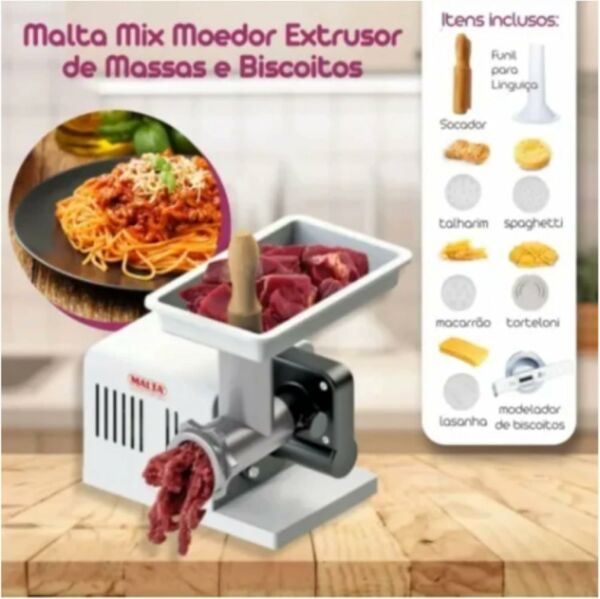 Moedor de Carne e Extrusor de Massas Malta Bocal N 8 Bivolt - Imagem 3