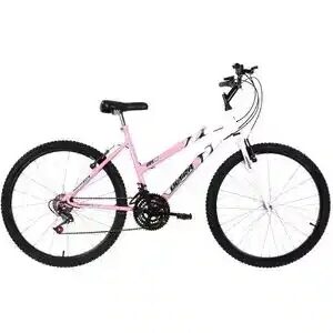 Bicicleta de Passeio Ultra Bikes Esporte Bicolor Aro 24 Reforçada Freio V-Brake – 18 Marchas Feminina Rosa Bebê/Branco