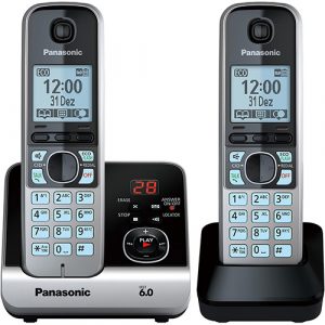 Telefone sem Fio Panasonic Silver com Black Piano Kx-Tg6722Lbb com Backup de Energia