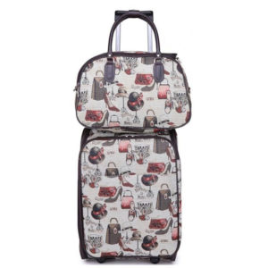 Kit Conjunto de 2 Malas de Viagem Flor com Cadeado e Haste Flexivel
