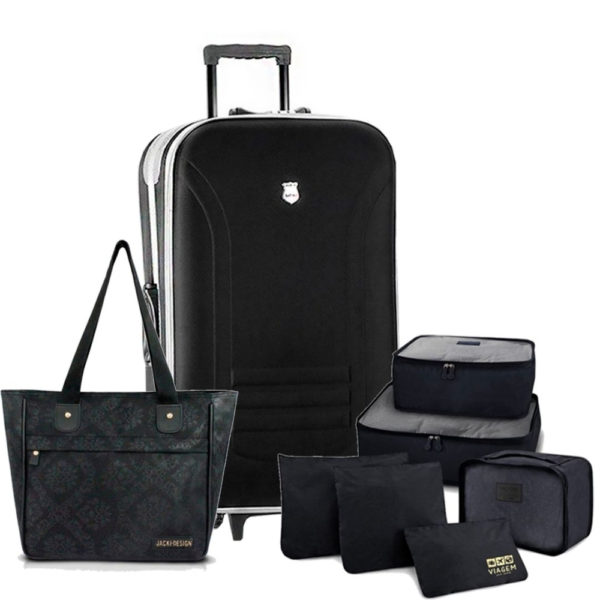 Mala M Batiki com Bolsa Shopper e Kit Organizadores Preto