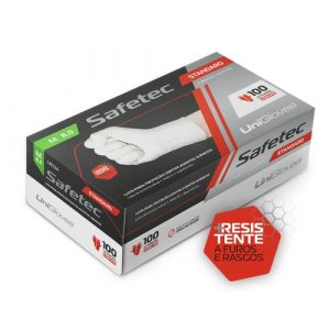 Luva UniGloves Safetec Latex Descartável Com Amido Branca 100 unidades