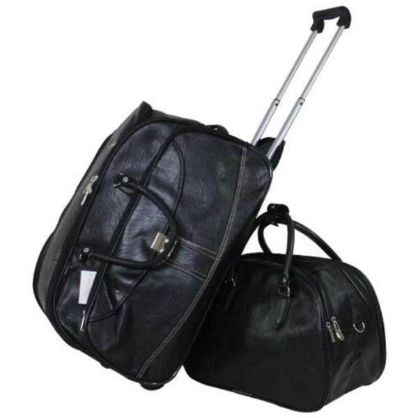 Kit Mala De Viagem Redonda C/Bolso Frontal C/Cadeado e Rodinhas E 01 Mala De Mão C/Alça transversal (PRETA)