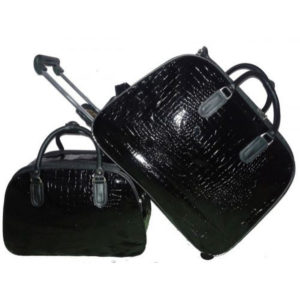 Mala De Viagem com Rodas Embutidas Kit C/ 1 Grande de viagem E 1 Mala bolsa media, feminina, Verniz, Preta