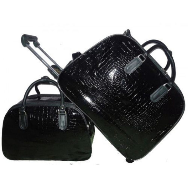 Mala De Viagem com Rodas Embutidas Kit C/ 1 Grande de viagem E 1 Mala bolsa media, feminina, Verniz, Preta