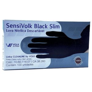 Luva Nitrílica Descartável Sensivolk Black Slim 100 Unidades Tamanhos - Volk Do Brasil
