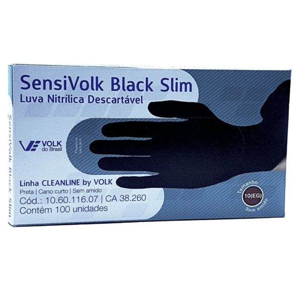 Luva Nitrílica Descartável Sensivolk Black Slim 100 Unidades Tamanhos - Volk Do Brasil