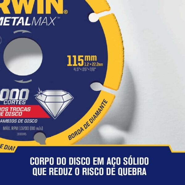 Disco De Corte Diamantado Para Metais 115 Mm - Metalmax - Irwin - Imagem 4