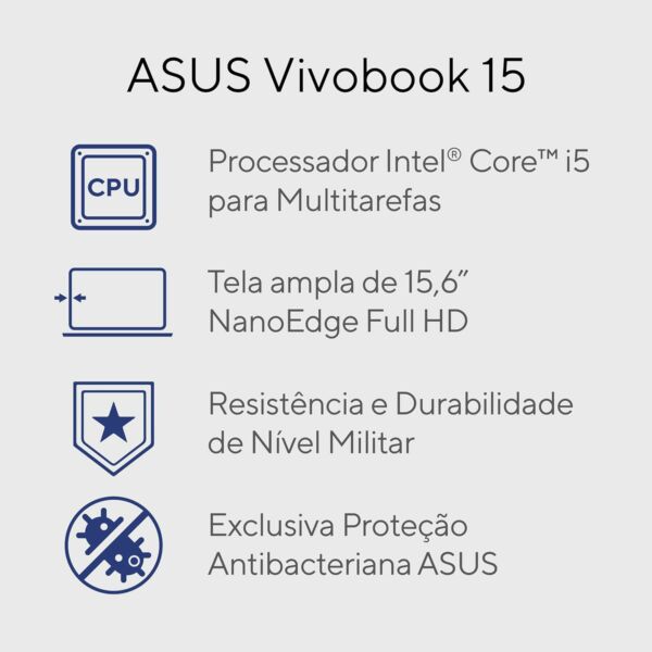 Notebook ASUS Vivobook 15 Intel Core i5 8 GB 512GB SSD W11 Home - Imagem 3