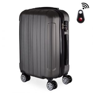Mala de Bordo Viagem ABS SWISSTOP - LOCALIZADOR BLUETOOTH, Rodas Duplas 360º, Cadeado TSA Grafite