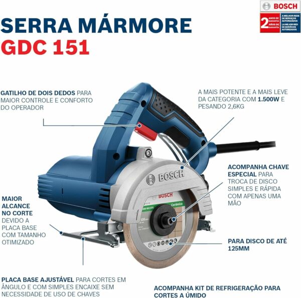 Serra Mármore Bosch TITAN 1.500W GDC 151 5" Maleta Kit de Refrigeração BOSCH - Imagem 5
