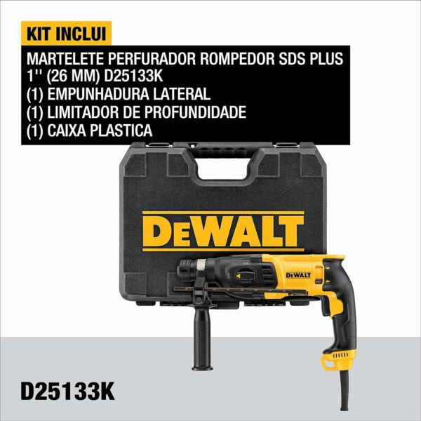 Martelete Rompedor SDS Plus de 1" (26mm) 800W com Maleta 110V D25133K Dewalt - Imagem 4