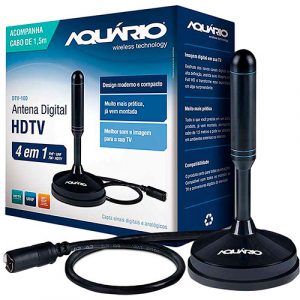 Aquario DTV-100 Antena Digital interna HDTV Cabo com Conector F Macho, Preto