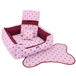 Cama Cavalli Mundo Pet Clássica - Caminha + Edredom + Tapete + Almofada - Coroa Pink / Marsala - Tam.M